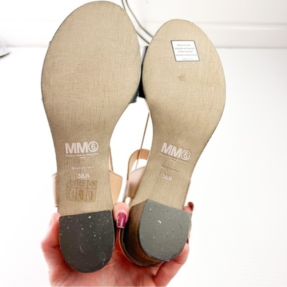 MM6 Sandals womens size 8.5 Ankle Strap Leather Two Toned Block Heel - Picture 9 of 10